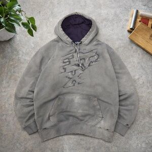 2000s Fox Racing Distressed Grey Baggy Hoodie